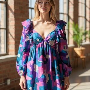 Peach Love California Vibrant Camo Long Sleeve Dress